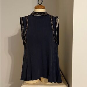 Free People Ria tank. 
Black Sleeveless Blouse with Stud Accents